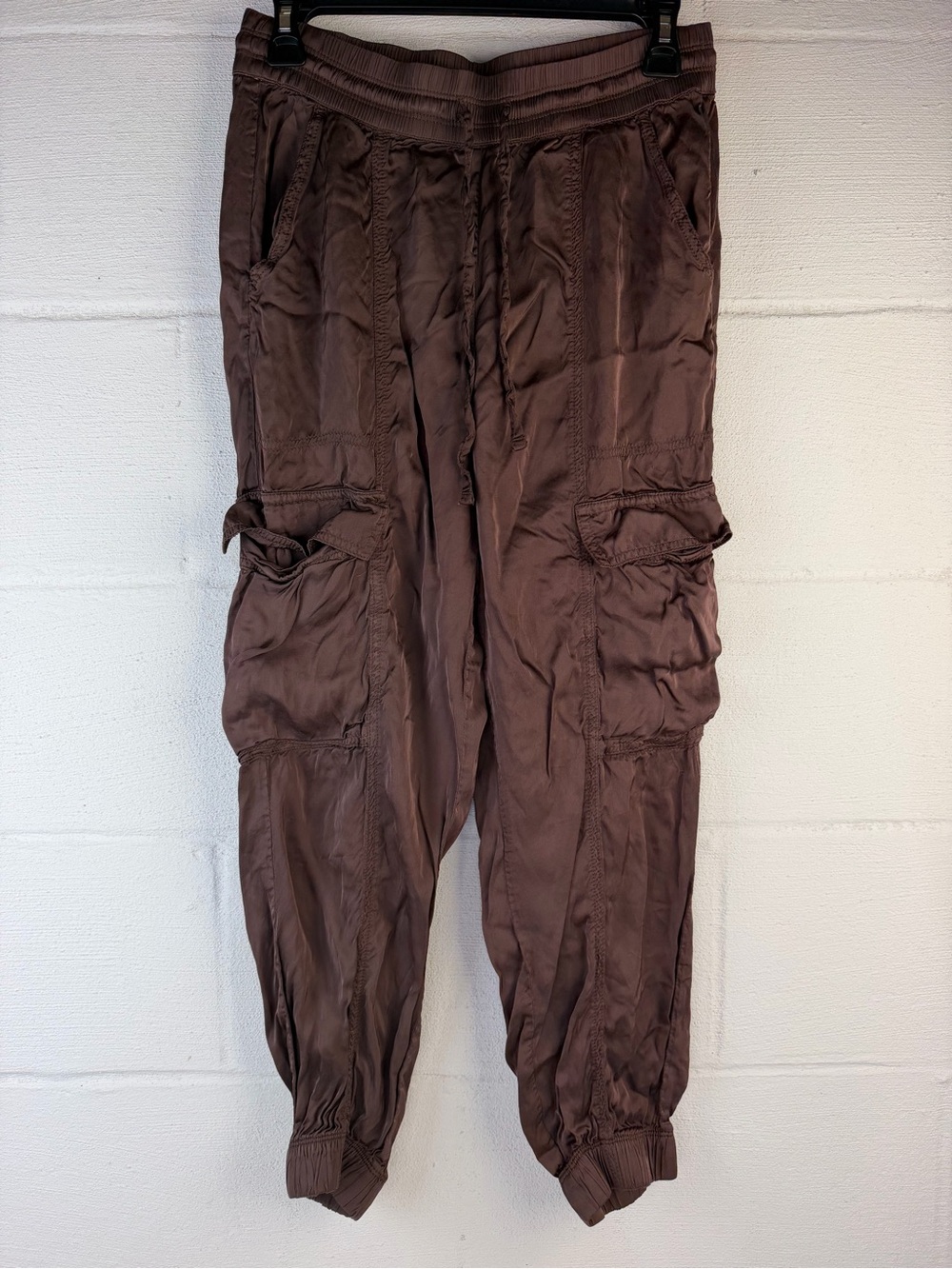 Aerie Brown Satin Jogger Pants, Small